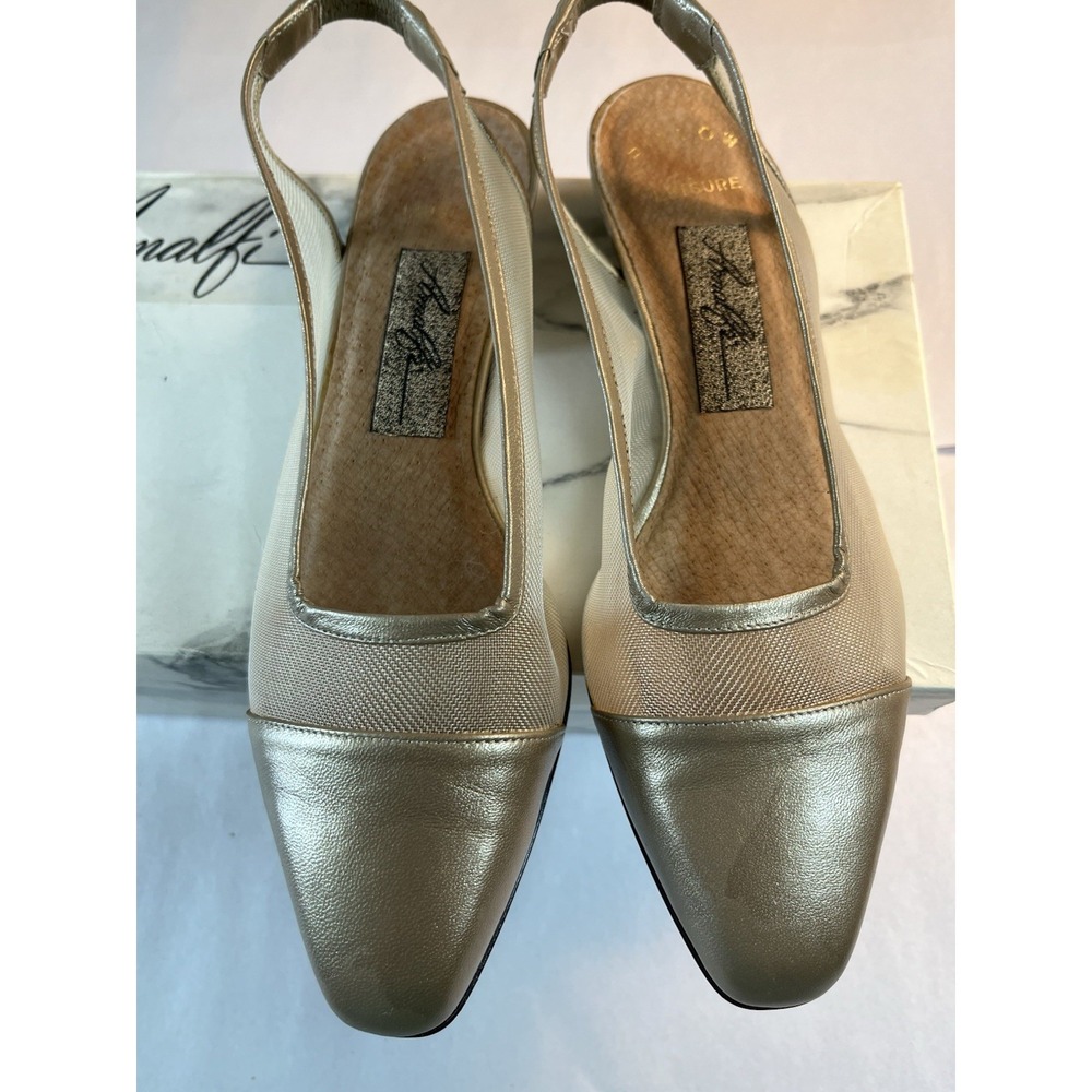 Amalfi Leisure Gold Luster Capri Mesh Leather Slings Pump Italy 5 1/2 B Look NEW - Picture 11 of 12